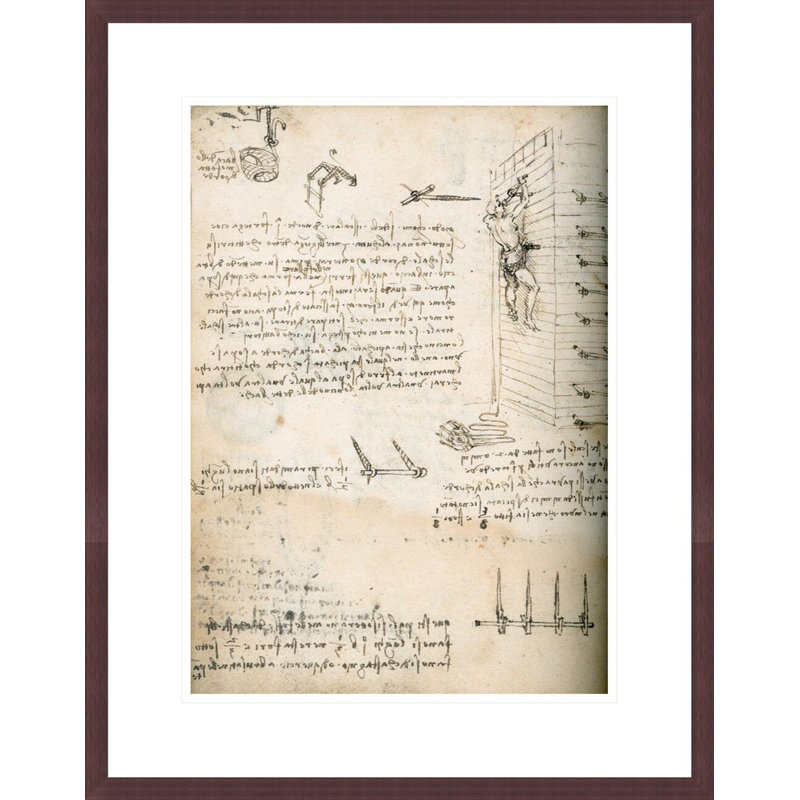 Notebook drawing of grappling hooks by Leonardo da Vinci -Framed Giclee Print, H 21,75 po x l 17,09 po