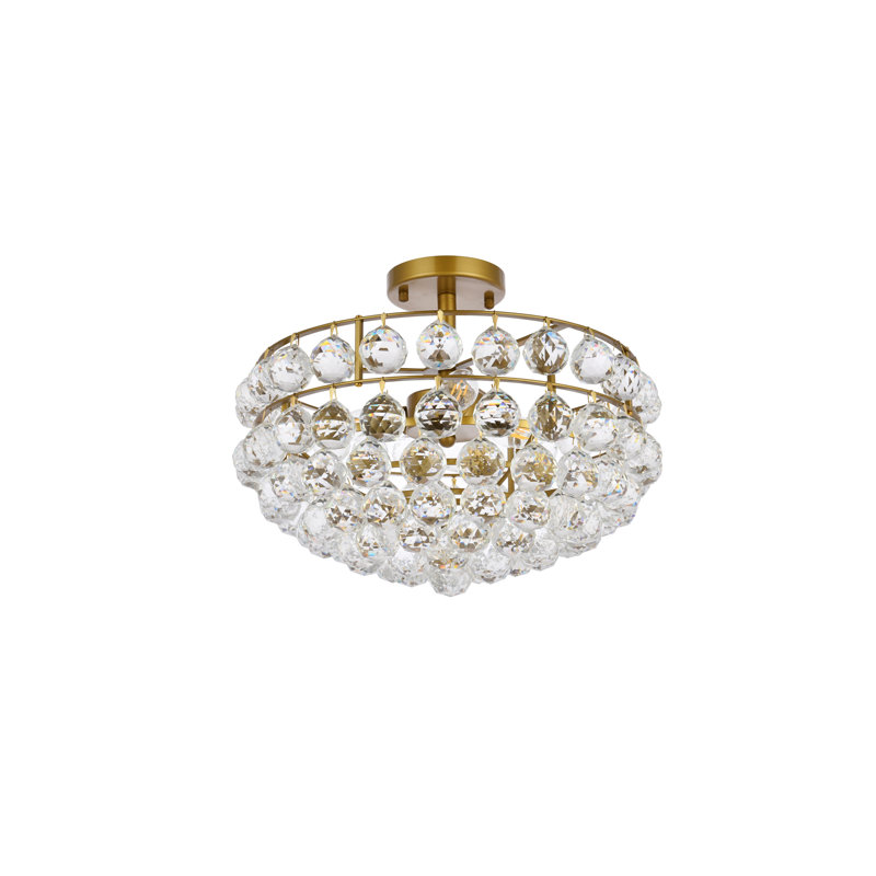 Plafonnier encastré en cristal 5 lumières à intensité variable Kieron , Laiton, H 10 po x l 12 po x P 12 po