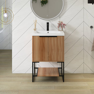 24"Freestanding Bathroom Vanity With White Resin Top