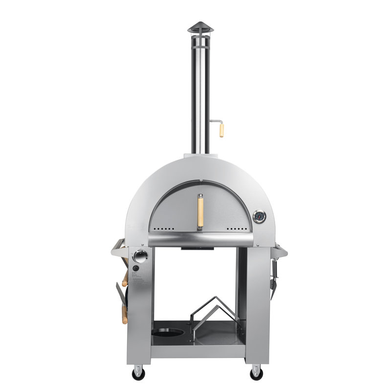 32-Inch Stainless Steel Dual Fuel Outdoor Pizza Oven with Casters