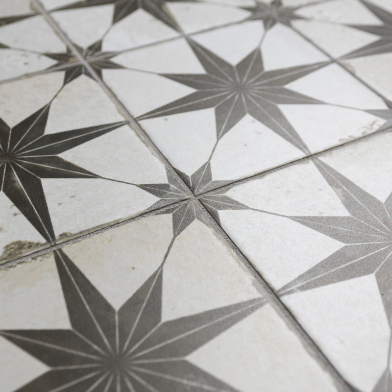 Harmonia 13" x 13" Ceramic Patterned Wall & Floor Tile, White/Black