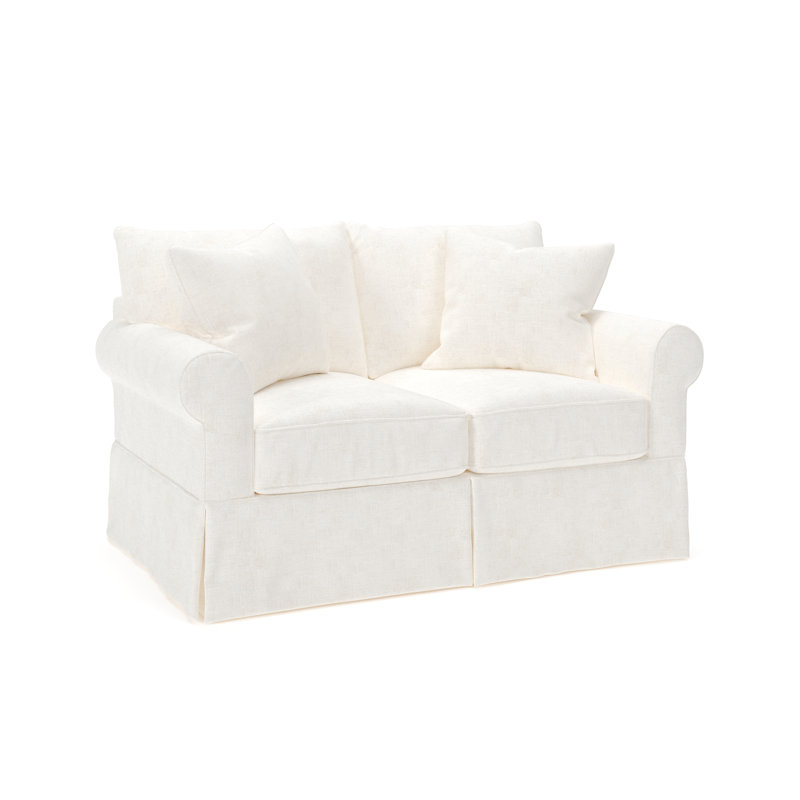 Amari 63" Rolled Arm Slipcovered Loveseat, Bevin Natural Linen Blend