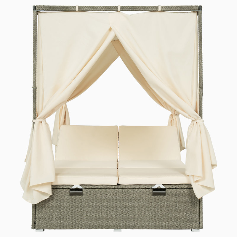 Chaise longue d'extérieur réglable avec auvent, Beige