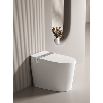 MEJE New Smart Toilet with Basic Intelligent Function, Tankless Toilet with Built-in Heated Seat, Auto Flush, Foot Kicking Flush, Remote Control,Night Light - White Color