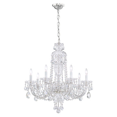 Sterling 7 Light 25in x 26in Chandelier in Silver with Clear Heritage Handcut Crystals