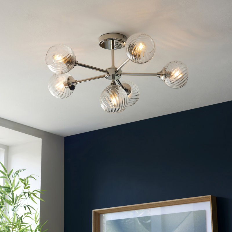 Londino Semi Flush Mount, Bright Nickel Plate/Clear