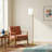 Irma 62'' Wood Rattan Tube Gold Brass Metal and White Linen Shade Floor Lamp