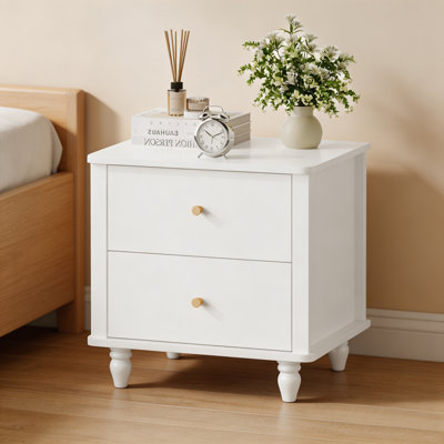 Modern Farmhouse 2-Drawer White Nightstand  With Classic Turned Leg