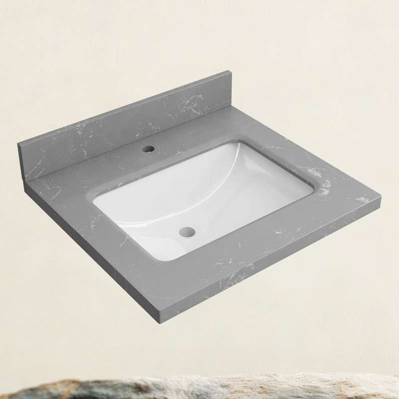 L 24 po x P 22 po. Meuble-lavabo à poser sur comptoir rectangulaire encastré avec comptoir et drain en céramique Dosseret en H et trou de robinet pré-percé