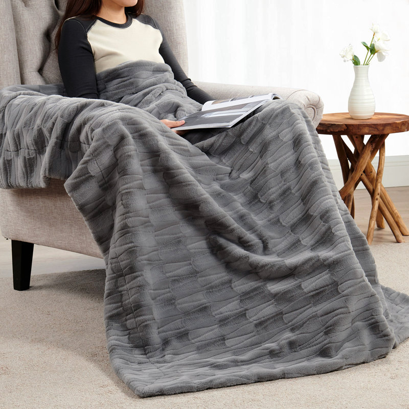 Knitted Throw Blanket, Grey, 127cm x 152.4cm