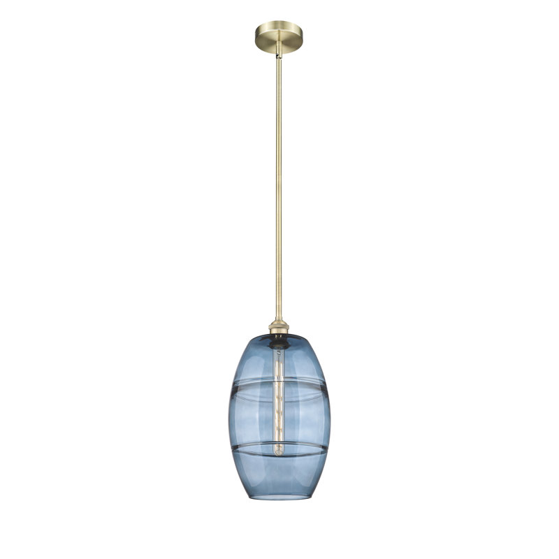 Mini-luminaire suspendu avec tige 10 "Edison Bettylou - 616-G557, H 18 po x l 10 po x P 10 po, Bleu princesse, Laiton antique