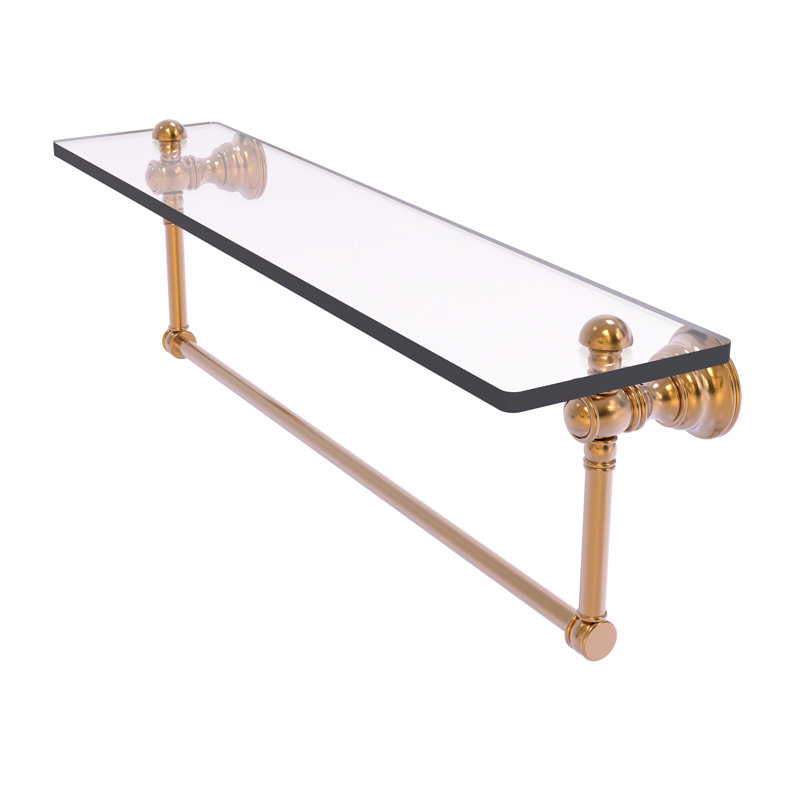 Freyja Glass Accent Shelf with Towel Bar, 5.54" H x 22" W x 7" D, Brushed Bronze