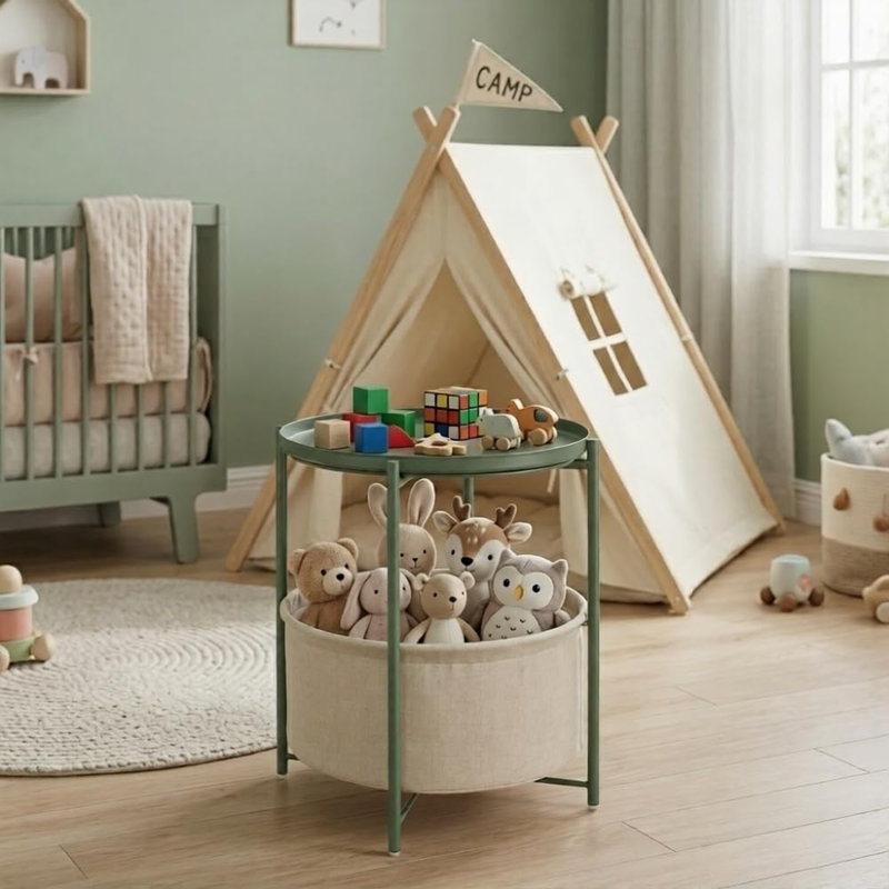 Table d'appoint avec panier, Vert foncé