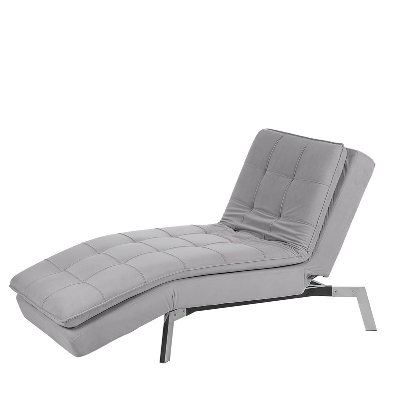 Eirenne Velvet Chaise Lounge, Light Grey