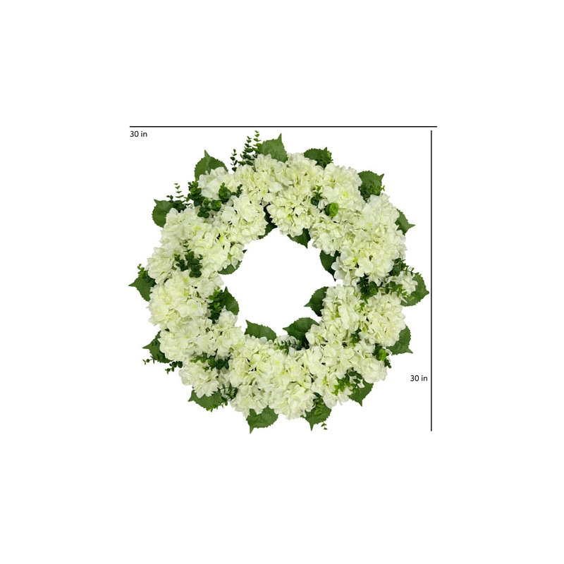 30" Artificial White Hydrangea Wreath