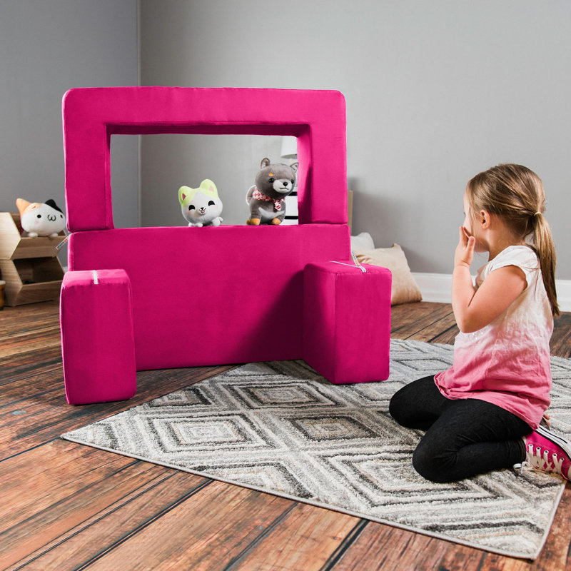 Altermease Zipline Modular Kids Loveseat & Ottomans/Fold Out Lounger, Fuchsia