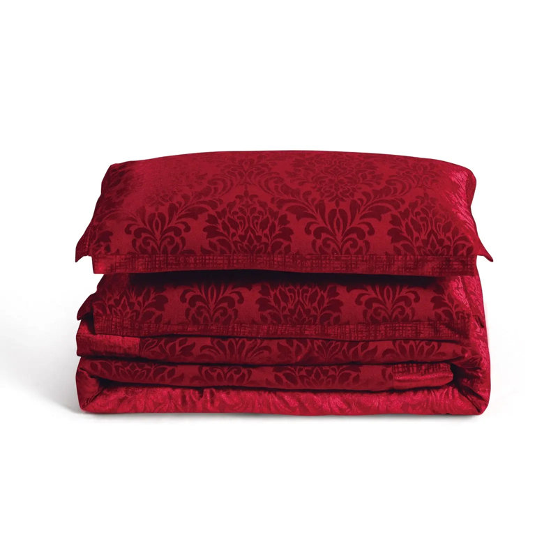 Polyester Floral Bedspread with Pillow Shams Included, Kingsize Bedspread + 2 Standard Shams, Red