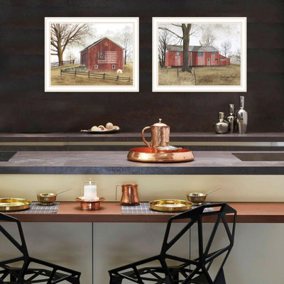 «Trendy Decor 4U», pièce 2 pièces, toutes les granges américaines, art mural encadré blanc pour le salon