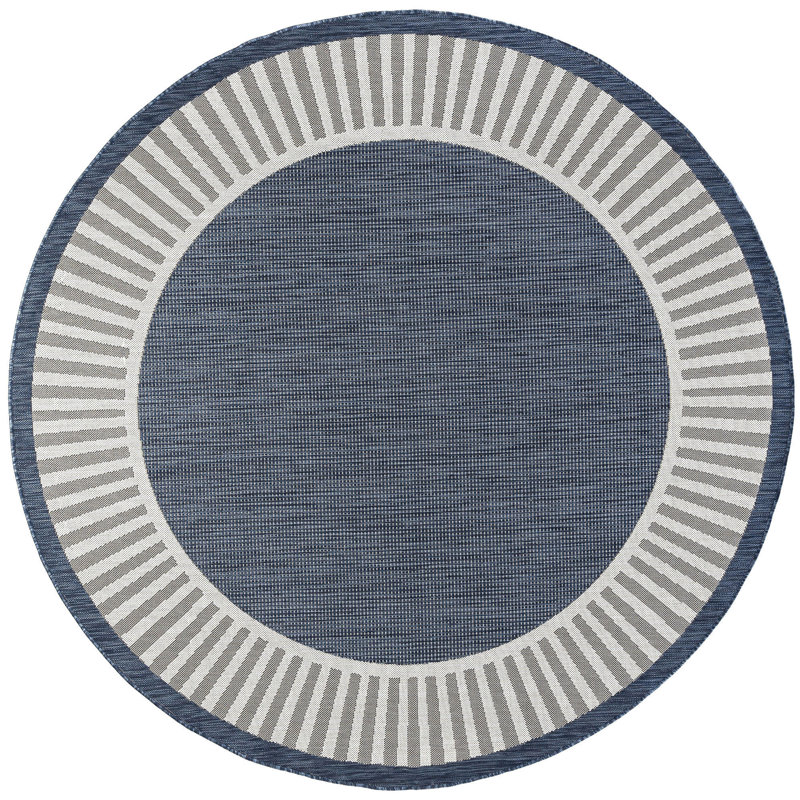 Garrettsville Striped Solid Color Flatweave Indoor / Outdoor Area Rug , Round 7'10"