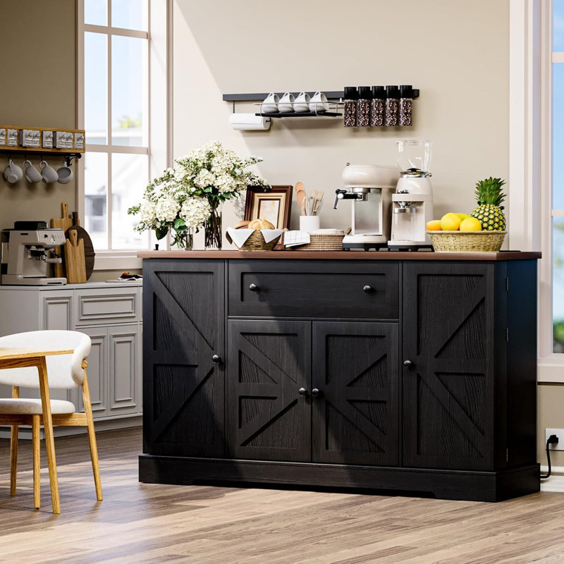 55.1'' Wide Sideboard with Pantry Doors, Charging Station, Adjustable Shelves and Large Drawer, Kitchen Storage Cabinet for Living Room