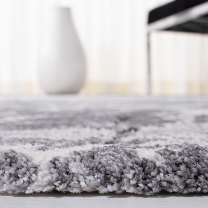 Abstract Gray/Ivory Area Rug, Square 6'7"