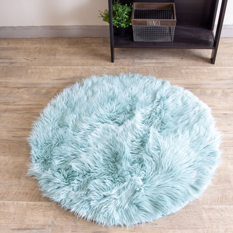 Diller Teal Faux Fur Machine Washable Shag Fluffy Area Rug