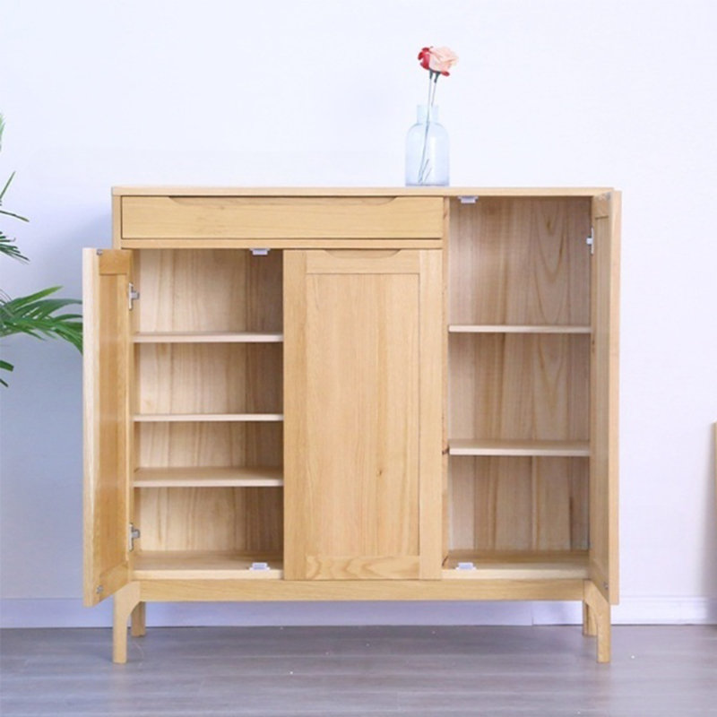 Solid wood grain minimalist shoe cabinet 19 Pair Solid Wood Shoe Storage Cabinet