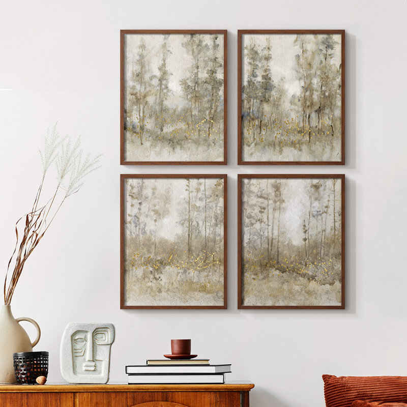 Thicket of Trees I, impression encadrée - ensemble de 4, Noyer, H 20 po x l 16 po