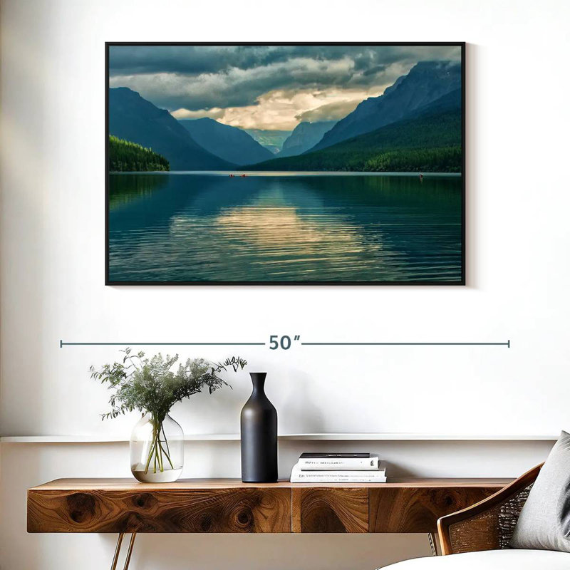 Scène du lac Glacier, Cadre flottant noir, 40 po x 27 po