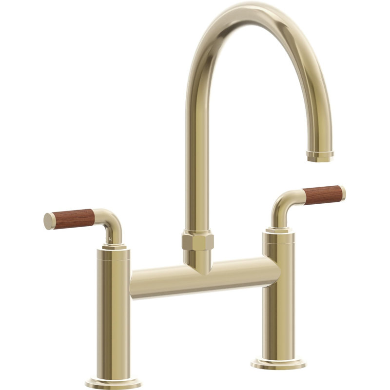 Descanso Side Spray Kitchen Faucet, Polished Brass, Without Side Spray, Teak Lever Handle
