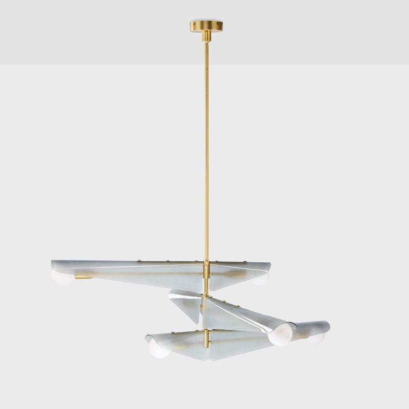 Lustre sycomore 3 niveaux, 6 lumières, Gris matinal, H 17,88 po x l 55,13 po x P 55,13 po
