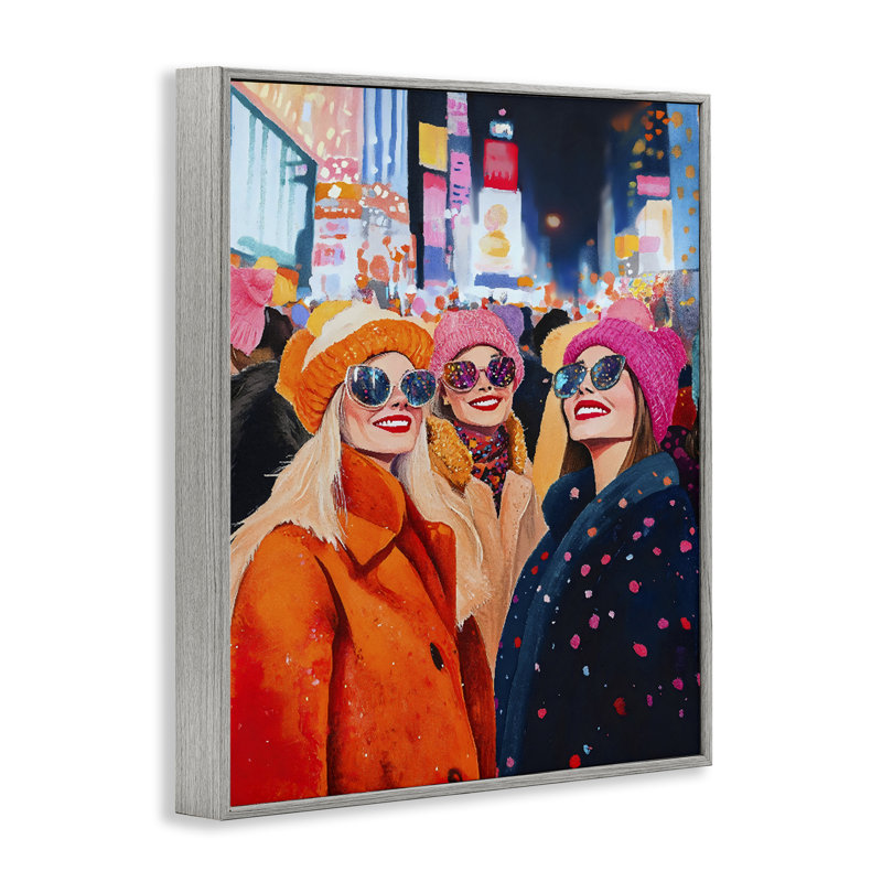 «New Year's Girls in City», estampe numérique, design par LSR Design Studio, 30 x 24, Farmhouse Grey Giclee Framed