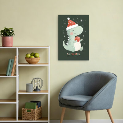 Santa Baby Dino Abstract Contemporary Animal Winter Wall Art Print by Mathieu - Wrapped Canvas Print