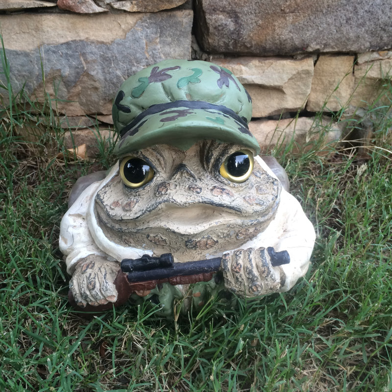 Statue de jardin de crapaud de caractère chasseur, Brun, H 7,75 po x l 9,5 po x P 8,5 po