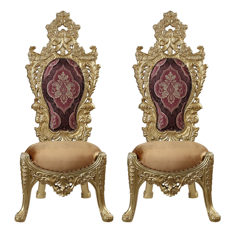 Chaise d'appoint (lot de 2), tissu floral, finition dorée, siège en cascade