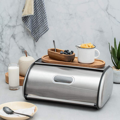 Boîte à pain pour comptoir de cuisine, très grande capacité pouvant contenir plus de 2 pains, bac à pain en acier inoxydable mat