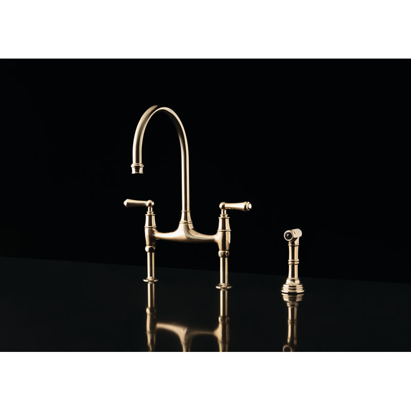 Georgian Era™ Bridge Faucet with Side Spray, Unlacquered Brass