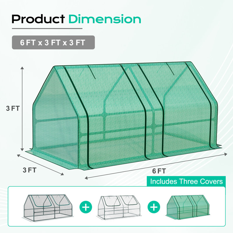 6'X3'x3' Mini Greenhouse, Includes 3 Covers