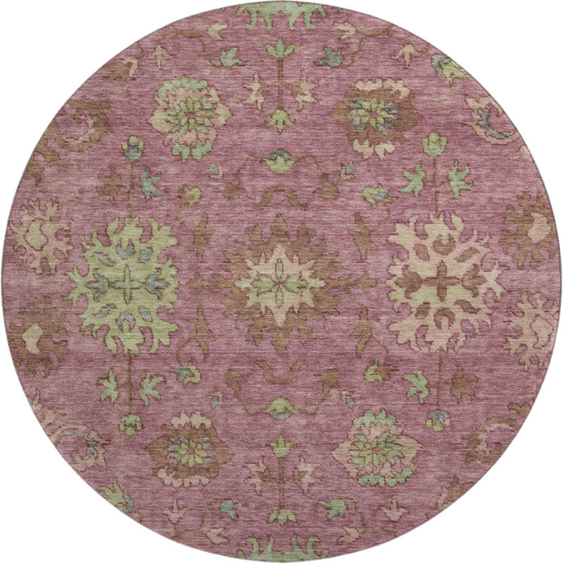 Premium Machine Washable Mayfield AMF2052 Global Rug, Pink, 8' Round