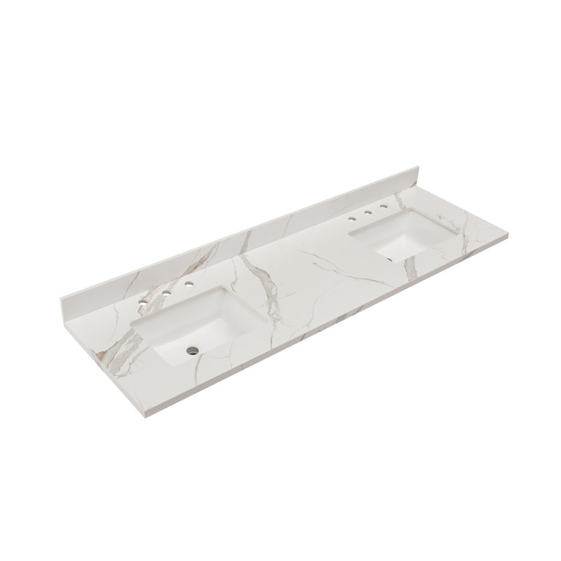 Eivissa 73'' Calacatta White Composite Double Vanity Top with Sinks