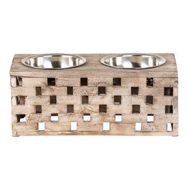 Petmaker 20 oz. 7 in. Stainless-Steel Nonslip Bamboo Dog Feeder with 2 Elevated Dog Bowls with Stand