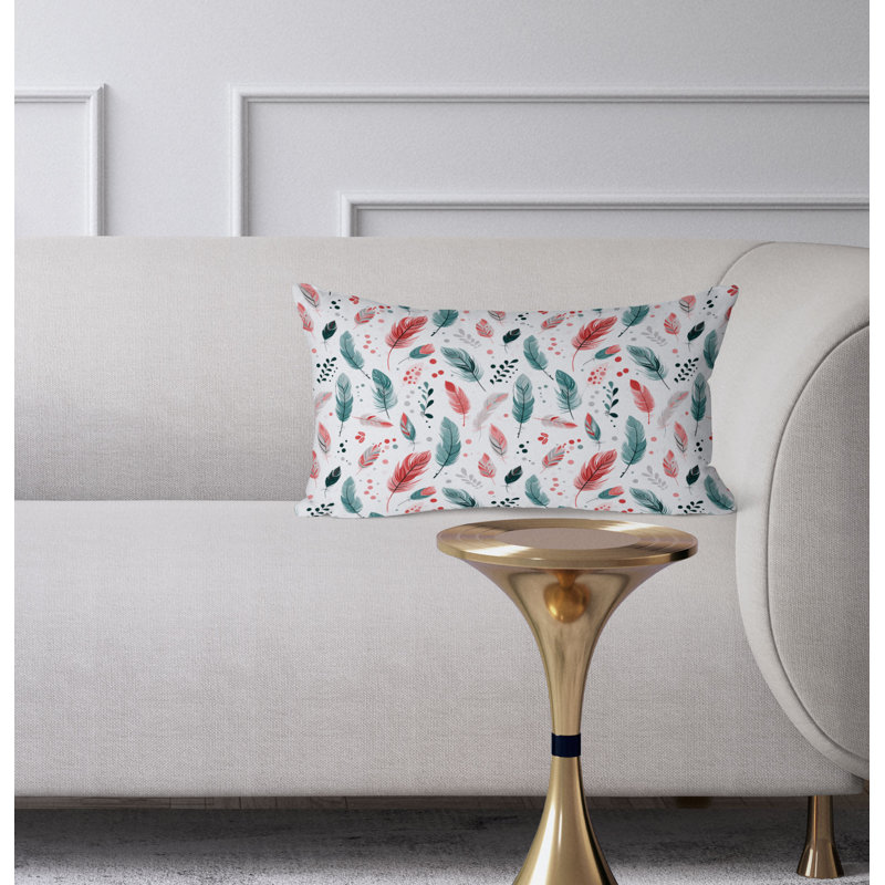 Feathered Fusion  Rectangular Throw Pillow, Green/Red