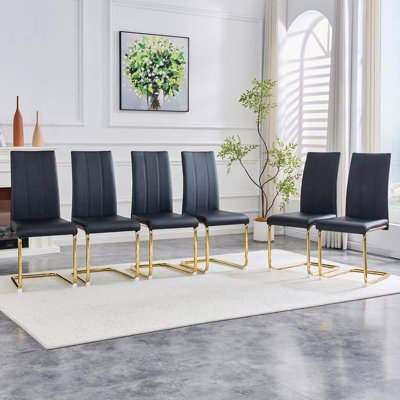 Modern Cantilever Dining Chairs with Vertical Stitching and Faux Leather Seat (Set of 6)