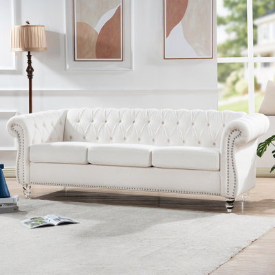 84" Rolled Arm Chesterfield 3 Seater Sofa