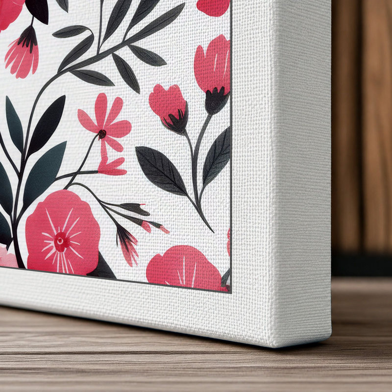 Pink Blooms Pattern Botanical - Wrapped Canvas, 24x16 - 61.0 x 40.6 cm, White Border