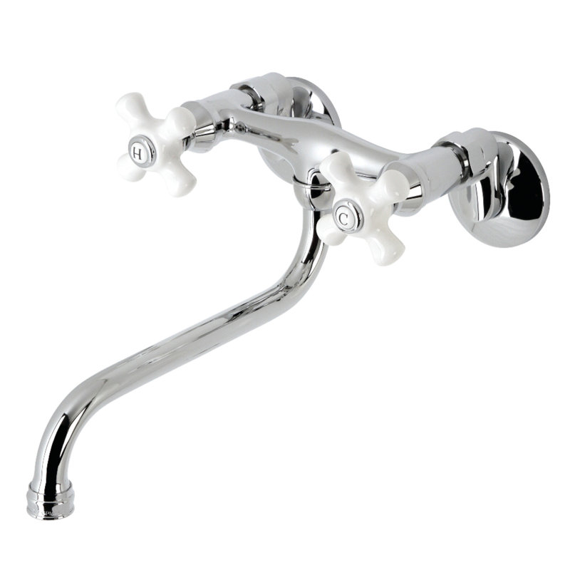 Kingston Brass Kingston Two-Handle 2-Hole Wall Mount Bathroom Faucet, Polished Chrome, Cross Handle