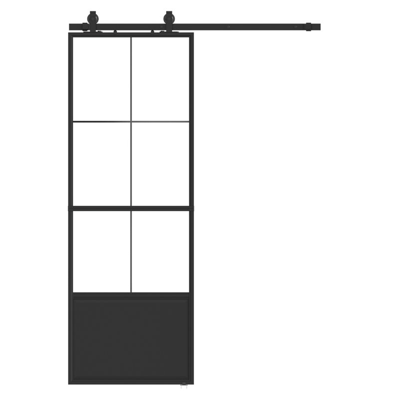Porte de grange en métal et en verre de 84 po avec quincaillerie d'installation (incluant la fermeture en douceur), Clair