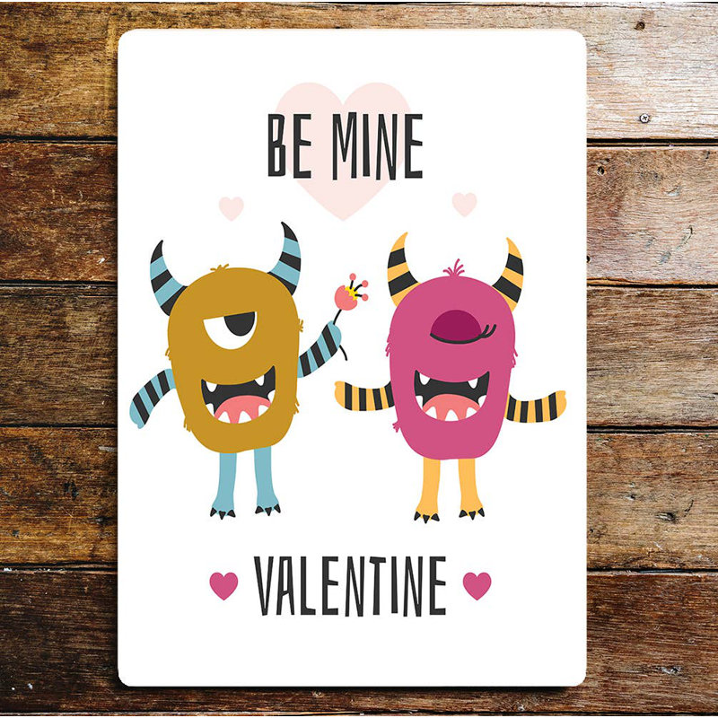 Be Mine Valentine Monsters - No Frame Print on Metal