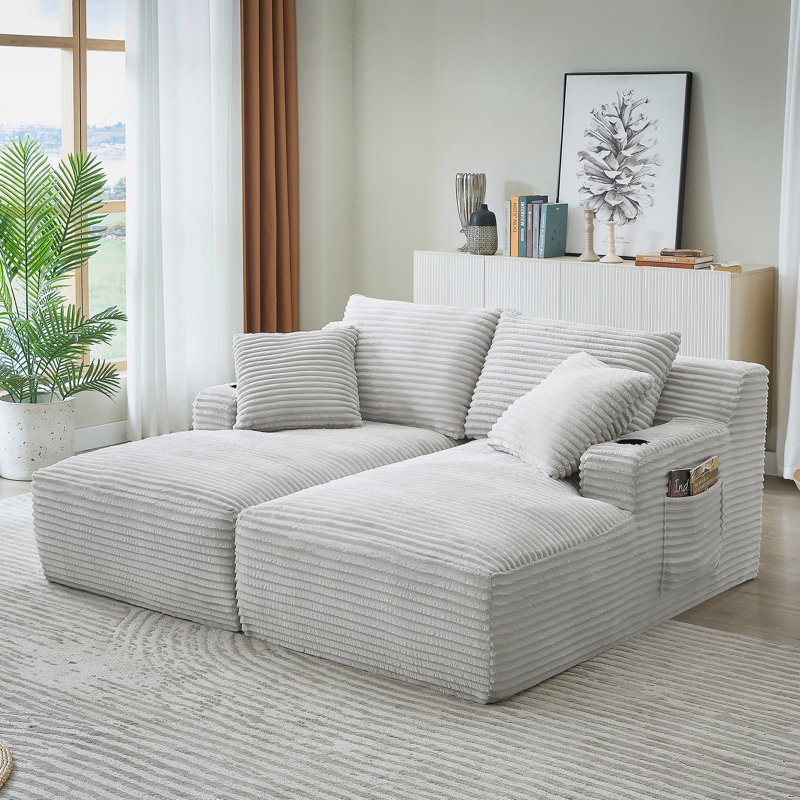 Méridienne compressible double avec porte-gobelets - aucun assemblage requis, causeuse moelleuse moderne pour la lecture de salon à l'intérieur