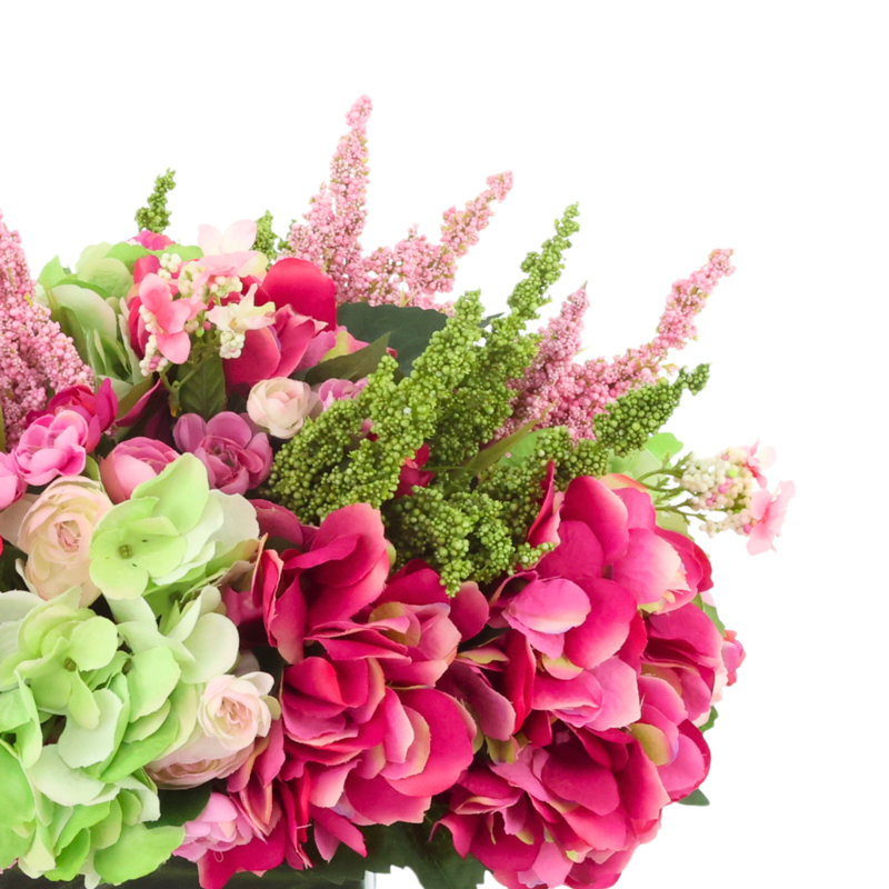 Hydrangea, Heather and Ranunculus Arranged in Rectangular Vase